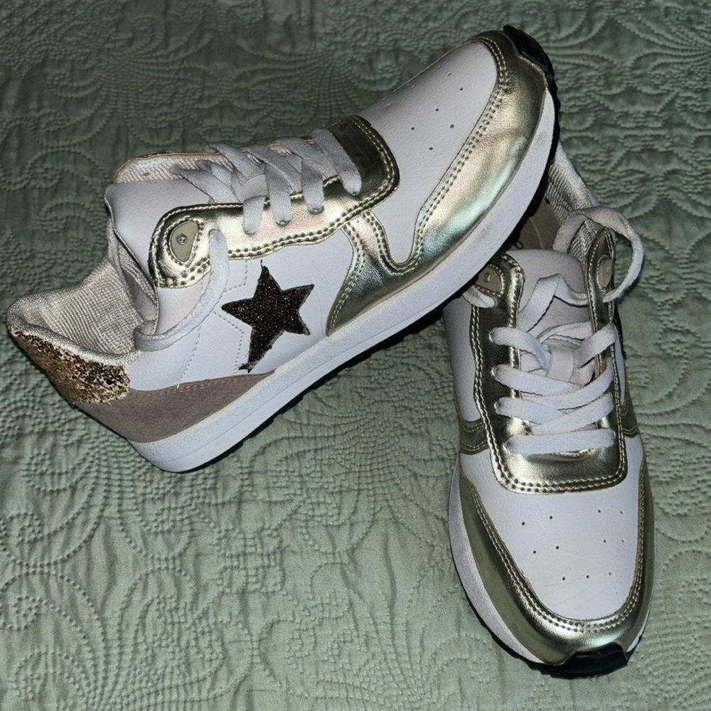 Pink Lily White and Gold Sneakers